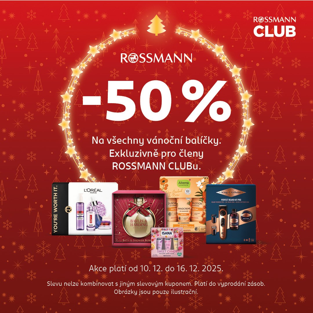 50% sleva na vánoční balíčky pro členy Rossmann CLUBu