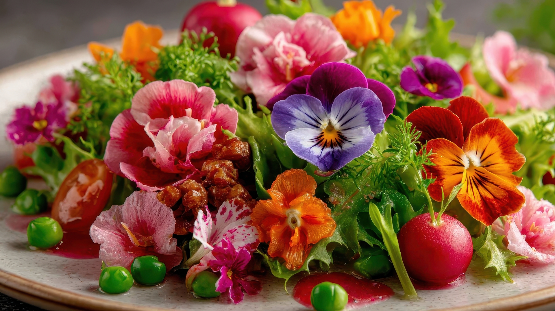 Salát s jedlými květinami